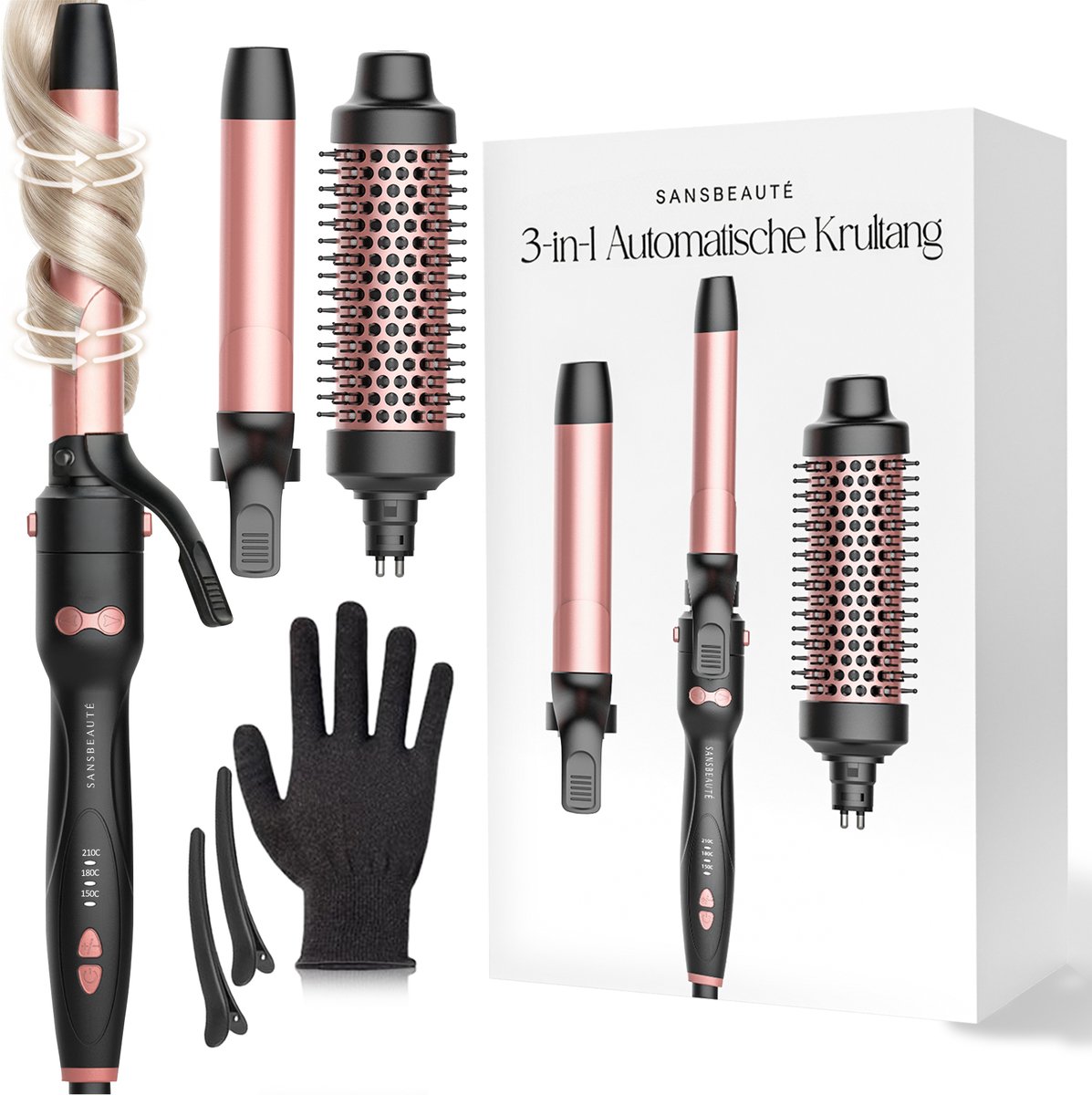 RD Commerce Sansbeauté® 3 in 1 Automatische Krultang met Klem - RD Commerce - €64,99