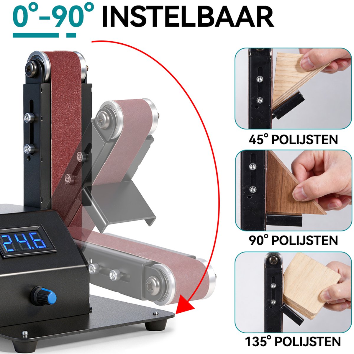 Bandschuurmachine - 150 W Mini-bandschuurmachine - doe-het-zelf polijstschuurmachine - met 10 schuurbanden - traploze toerentalregeling en instelbare hoek – foto 7