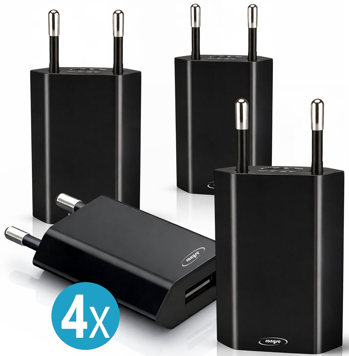USB adapter - 4 stuks - Oplaad adapter - USB stekker - Zwart - Reisstekker - Opladen Blokje - USB Lader - Wereldstekker