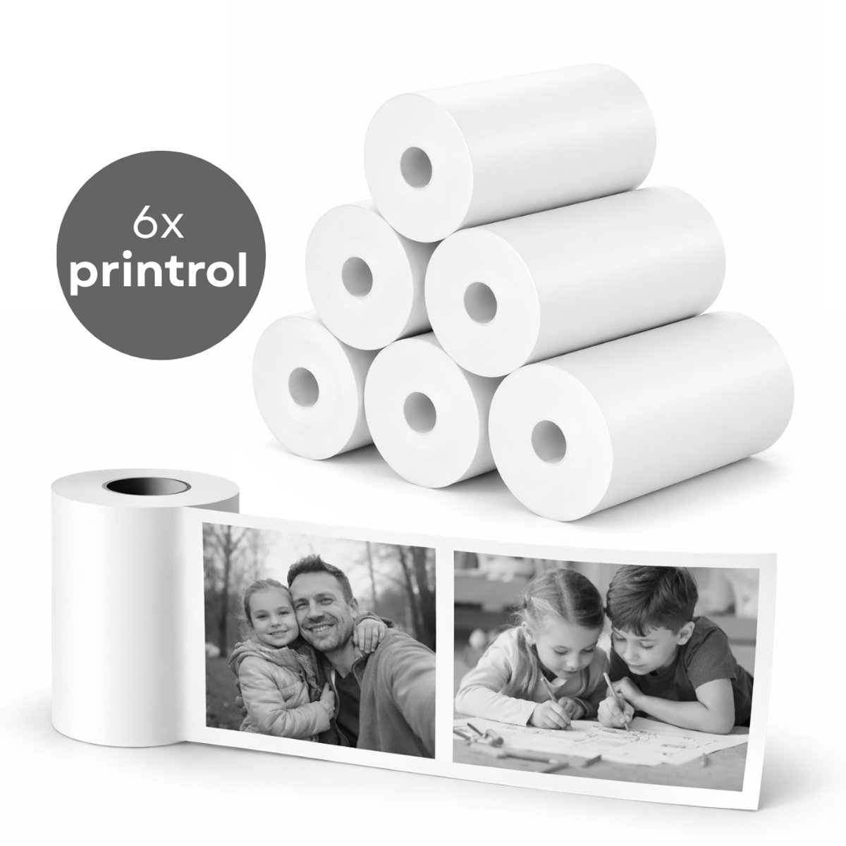 TinyPlay 6x Papierrollen voor kindercamera en Mini Pocket Printer (57 x 30 mm) - Papier - Printpapier - Printrollen - Navulverpakking - Thermisch Papier - Wit — afbeelding 1
