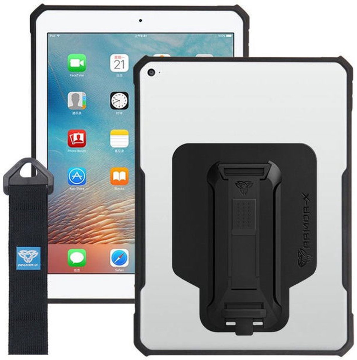 Armor-X Hoes Shockproof Strap Zwart Geschikt voor Apple iPad 10.2 (2019/2020/2021)