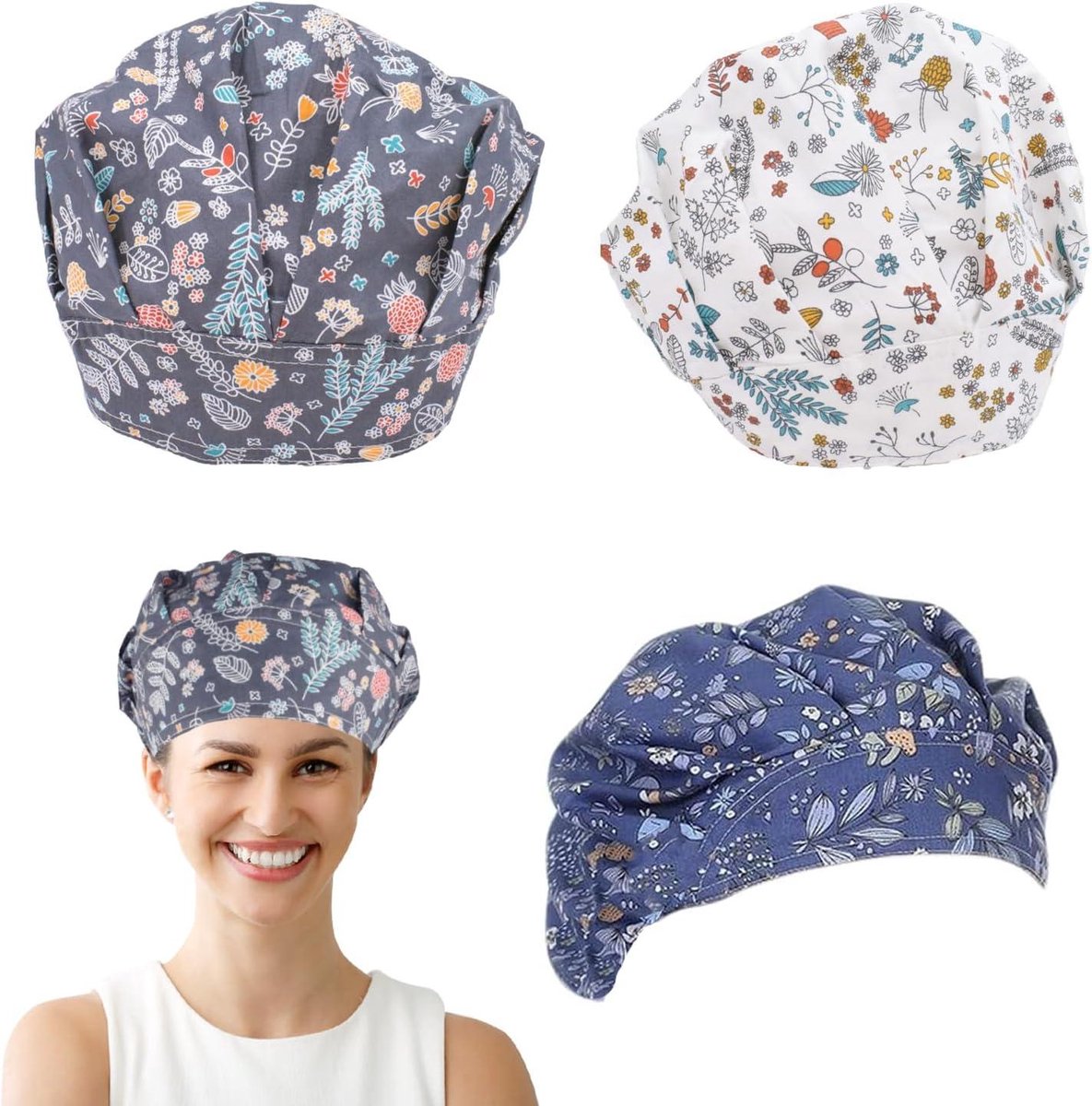 Set van 3 elastische en ademende keukenmutsen voor dames en heren met mesh design