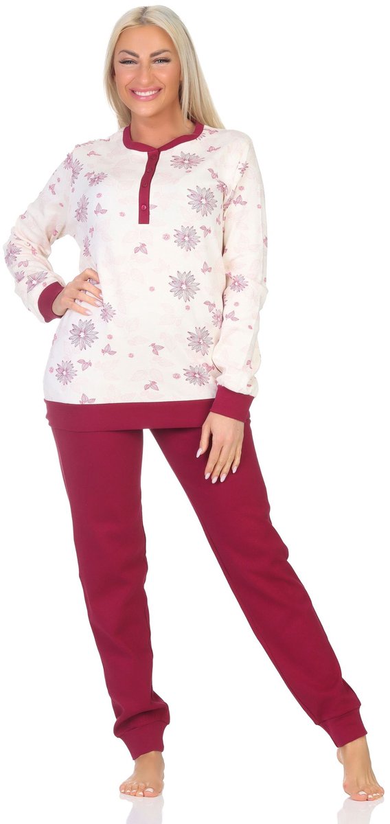 Normann damespyjama met lange interlock met manchetten in elegante look - ook in oversize creme1