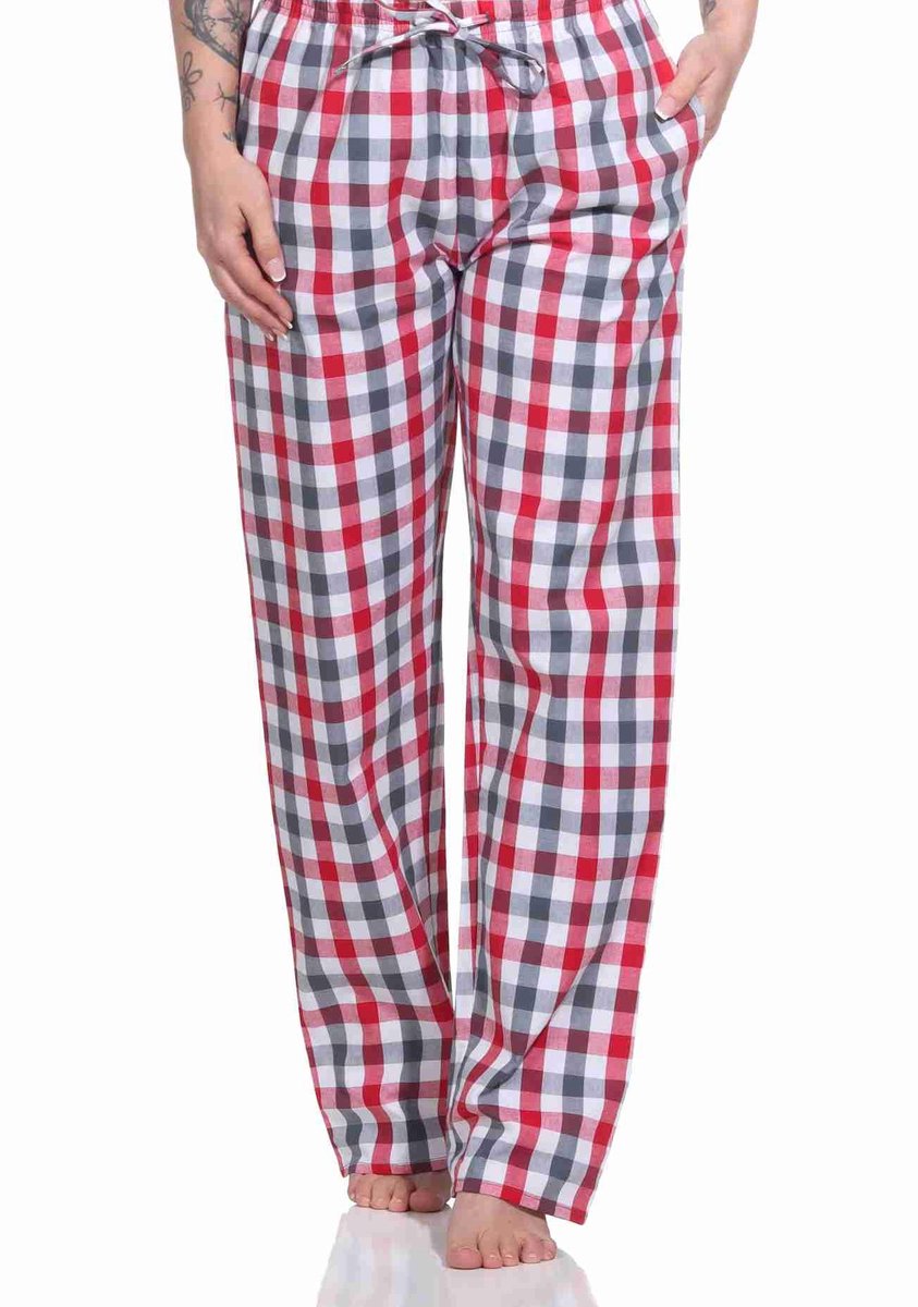 Normann dames pyjamabroek lang geweven katoen - ideaal om te ontspannen rot1