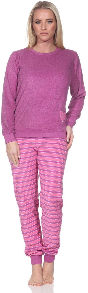 Normann dames badstof pyjama met manchetten, pyjama met hartmotief – ook in grote maten pink