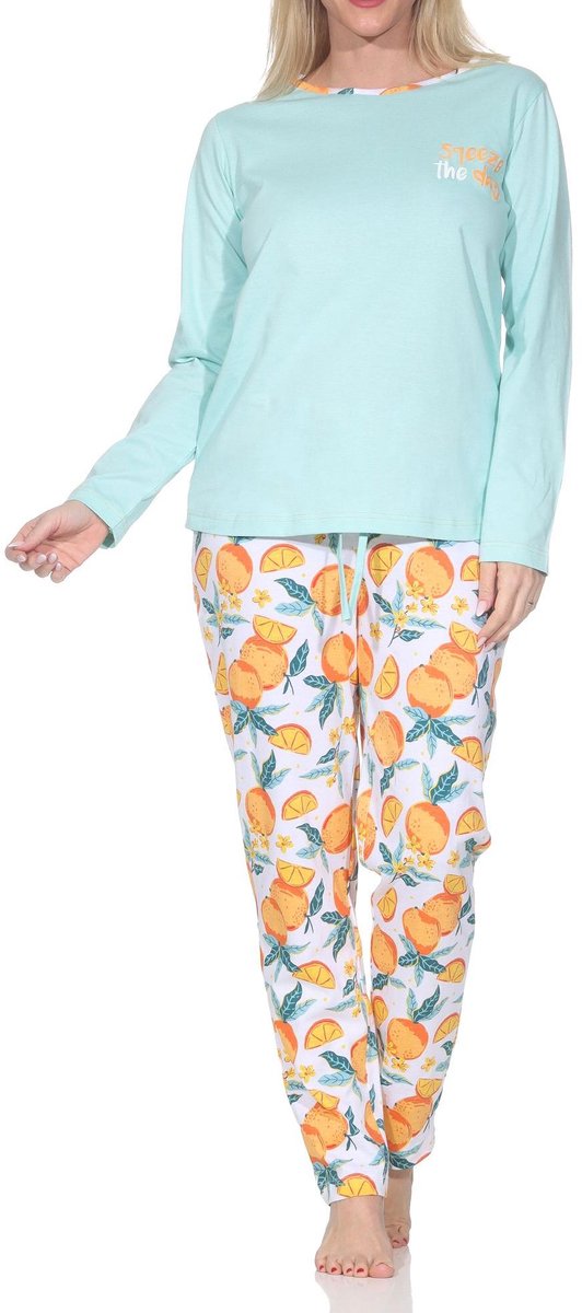 Normann dames pyjama met lange mouwen in een frisse look helltürkis