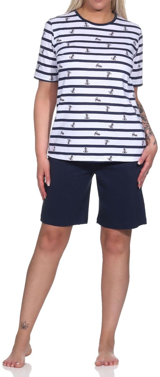 Normann dames shorty pyjama met korte mouwen in Maritime Optics - Ook in oversizes marine