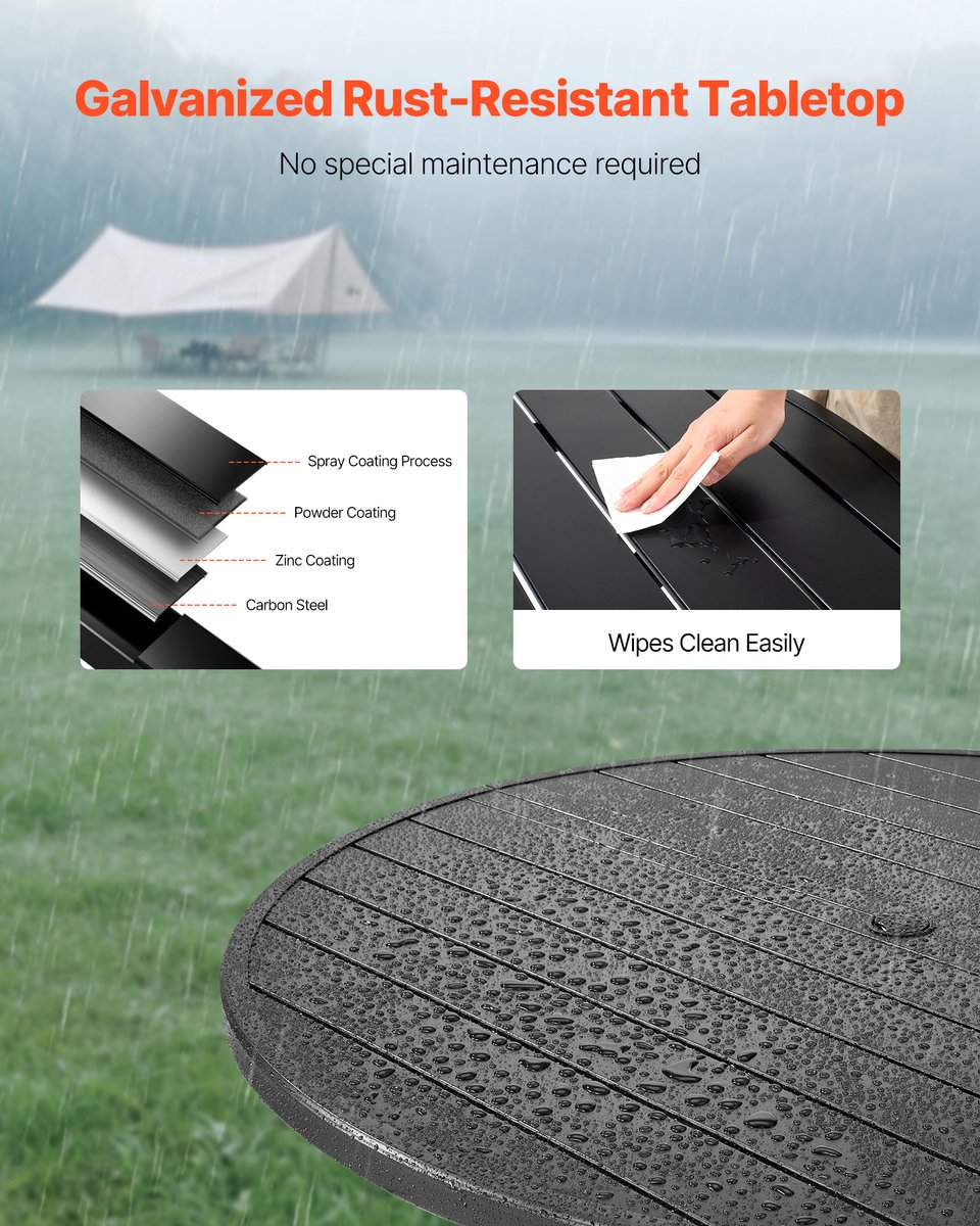 VEVOR Patiotafel Tuintafel Balkontafel, 120x72,5cm, Gemaakt van Koolstofstaal Ronde Eettafel voor Buiten Tuin Patio Tuin Veranda, Waterdicht, met 38mm Parasolgat, Draagvermogen 68kg, Zwart thumbnail 5