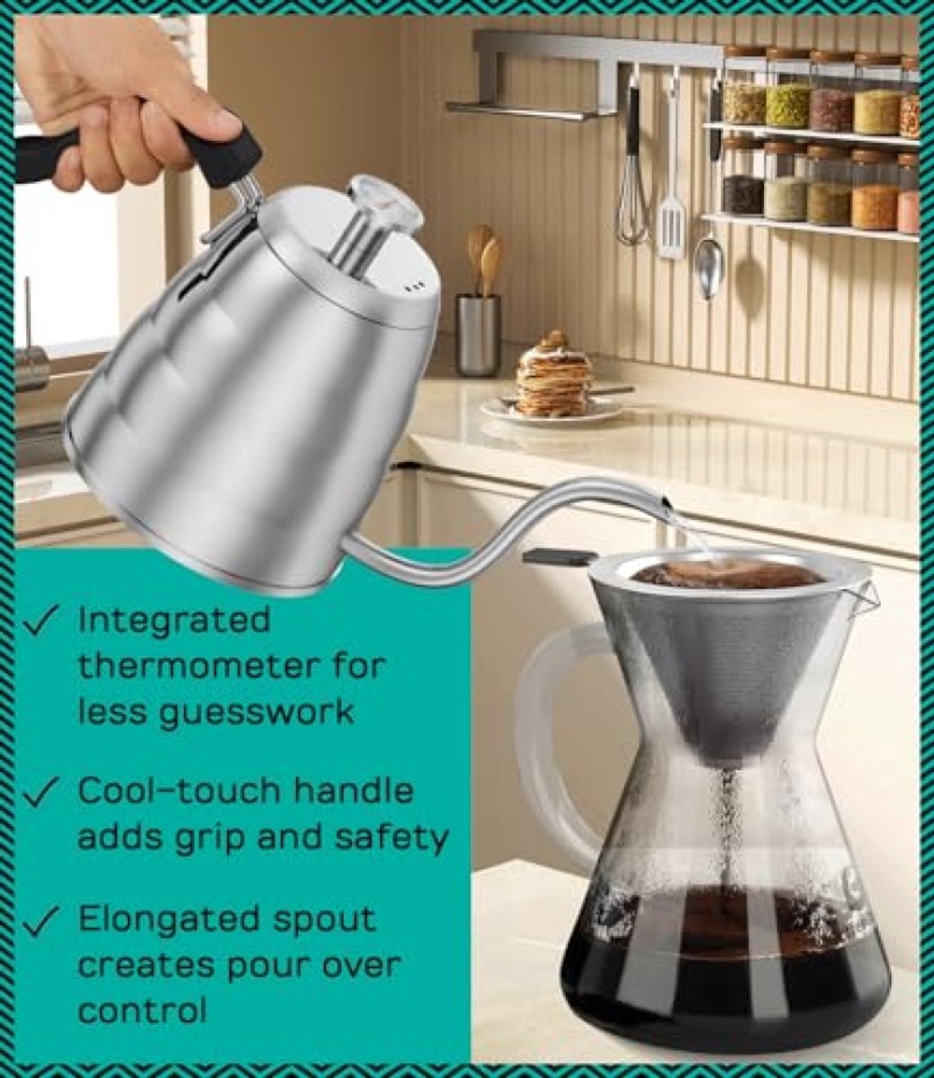 Stunq® Zwanenhals Waterkoker met Temperatuurmeter - 1,2L RVS voor Perfect Schenken