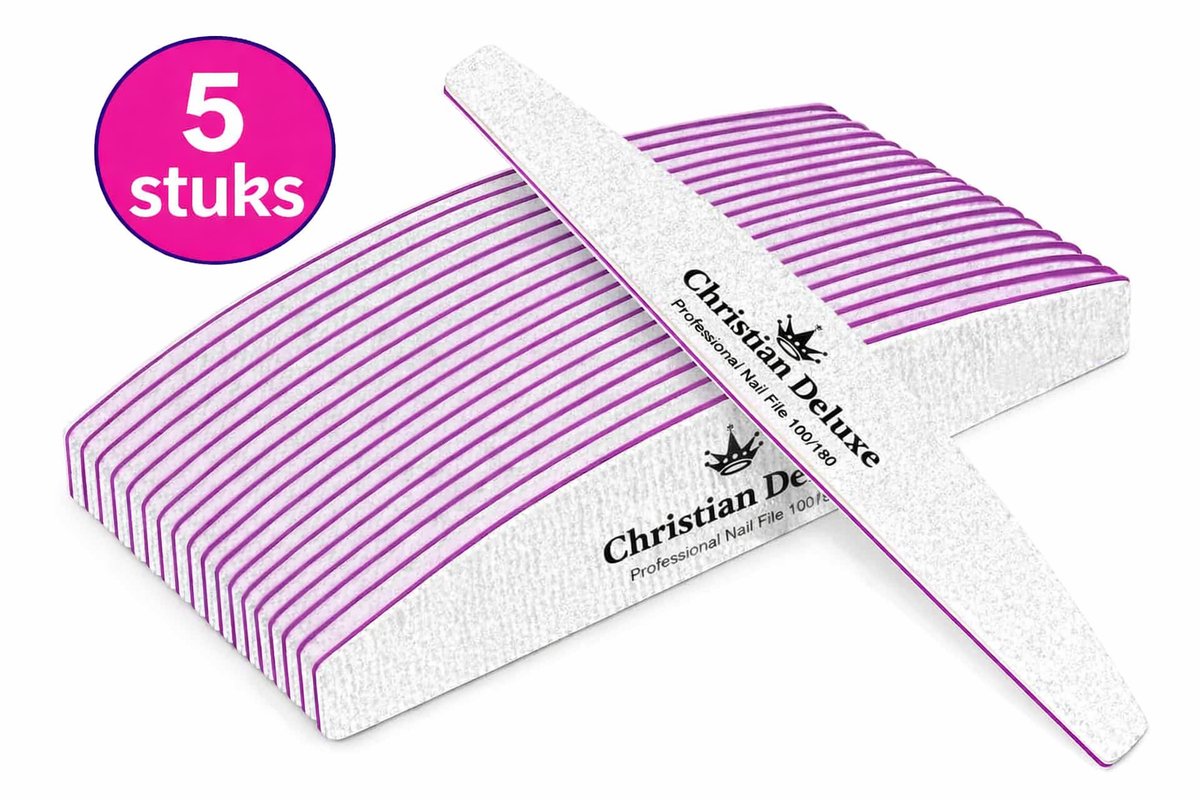 Christian Deluxe® Professionele Nagelvijlen - 5 stuks - Nagelvijl - Moon 100/180 - Nagelverzorging - Top Kwaliteit
