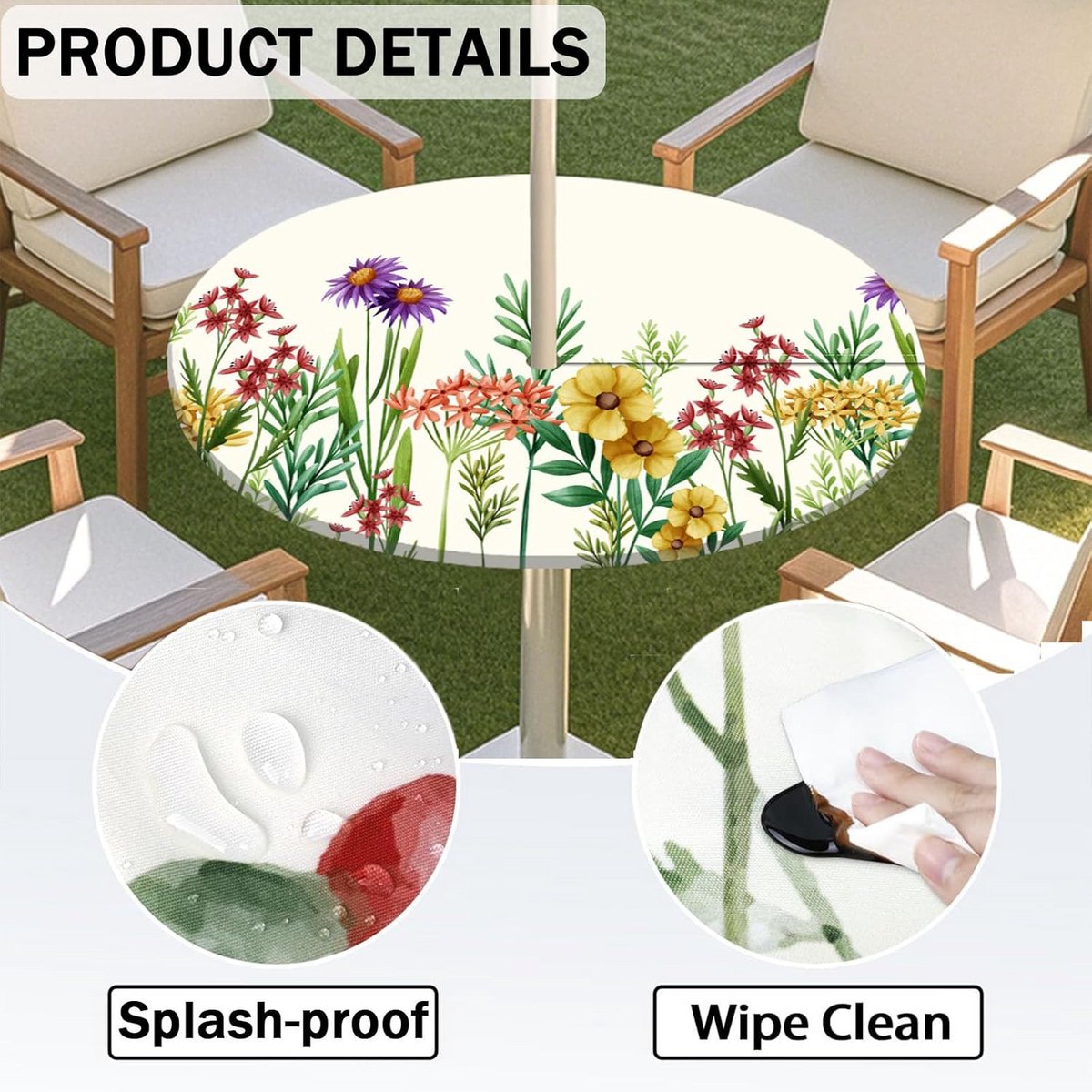 Ronde Tafelkleed Waterdicht met Ritssluiting voor Parasol - Elastisch & Afwasbaar