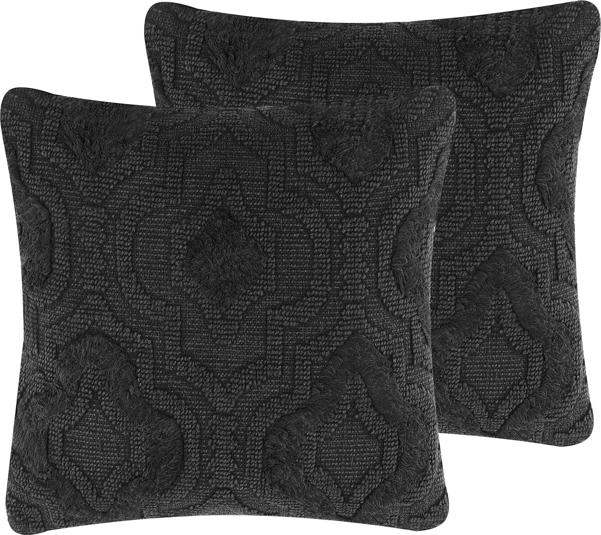 Beliani PAIKA - Sierkussen set van 2 - Donkergrijs - 45 x 45 cm - Katoen