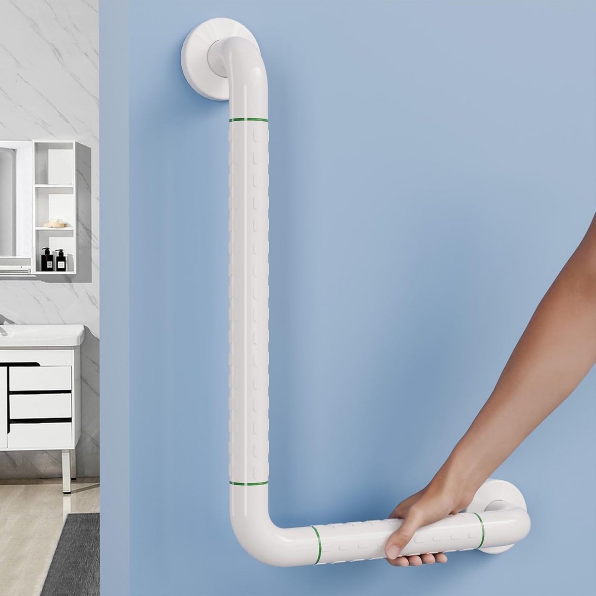 L-vormige Veiligheidsbeugel voor Badkamer en Toilet met Antislip en Fluorescerende Markering