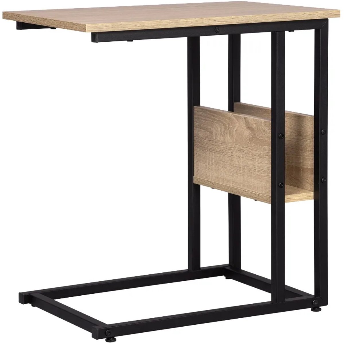 Bijzettafel - Bijzettafel met Opbergruimte - C-vormige Salontafel - Nachtkastje - Bank Bijzettafel - Licht Eiken - 55 x 36 x 59.5 cm