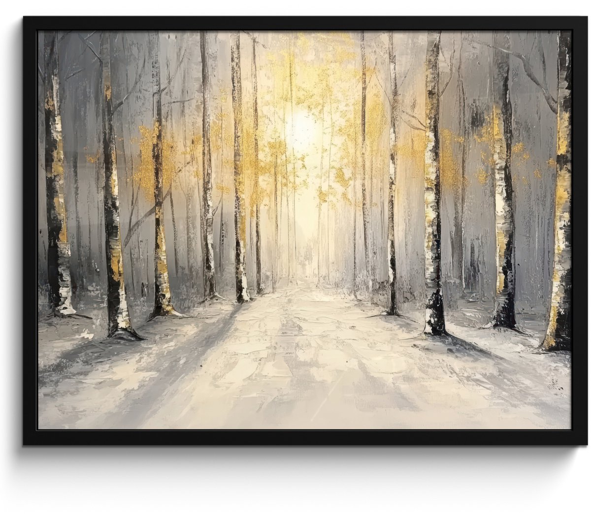 FrameYourWall Poster in lijst - Fotolijst 70x50 cm - Posters - Winter - Abstract - Sneeuw - Natuur - Zon - Posterlijst zwart - Decoratie - Wanddecoratie woonkamer - Muurdecoratie slaapkamer Winter - Bos