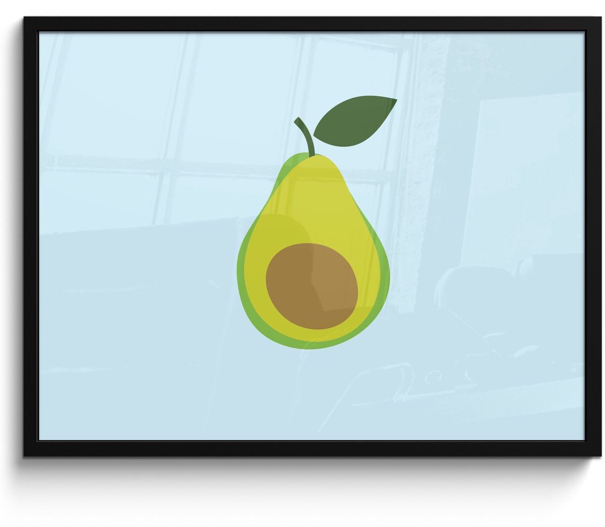 FrameYourWall Poster in lijst - Fotolijst 70x50 cm - Posters - Avocado - Illustratie - Groene - Vrucht - Posterlijst zwart - Decoratie - Wanddecoratie woonkamer - Muurdecoratie slaapkamer