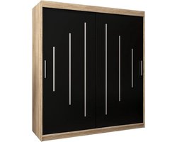 Sliding Wardrobe 180x62x200 cm – Modern Sonoma + Black Closet with Clothes Rail & Shelf, Scratch-Resistant, Durable Laminate Finish – Stylish Storage Solution for Bedroom & Living Room – Abkantoor
