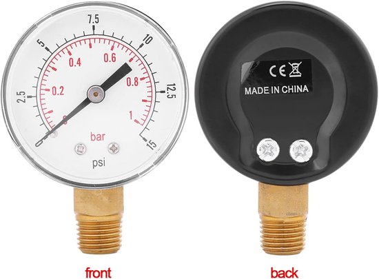 Produktbild von Wasserdruckmesser Manometer – Rückanschluss, 0–14 Bar (0–200 Psi), 1/8" BSPT, Doppelskala, Gehäuse Aus Metall, Für Wasser Und Öl