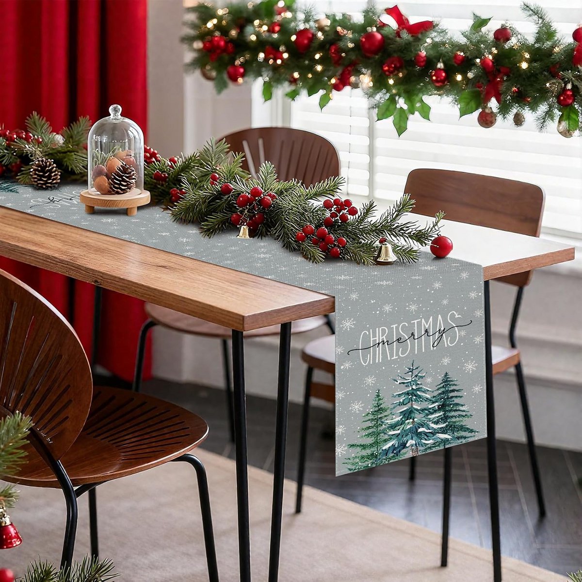 Lange Tafelloper Kerst Sneeuwvlokken Winterdecoratie 40x240 cm Grijs