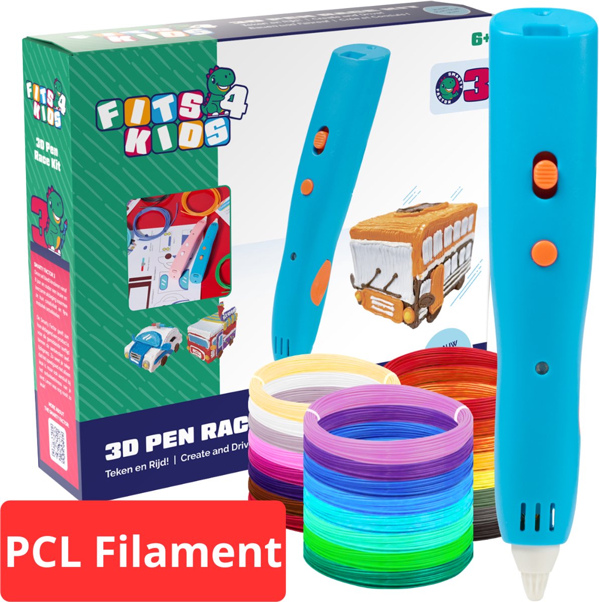 Fits4Kids® Draadloze 3D Pen Met PCL Filament - Starterspakket - Lage Temperatuur - Speelgoed 6 7 8 9 10 Jaar - Knutselen Jongens en Meisjes - Blauw