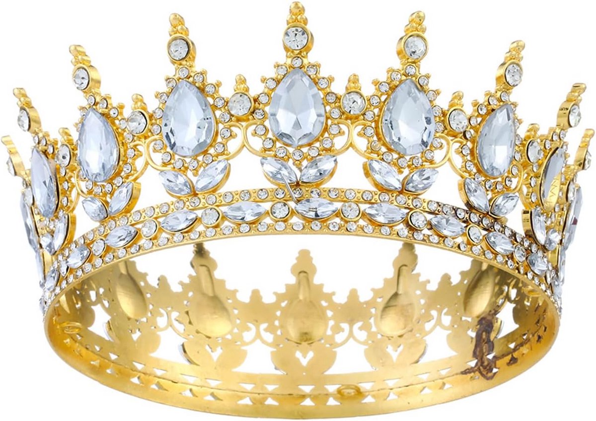 Ronde Vintage Kroon met Strass Steentjes voor Bruiloft en Feest