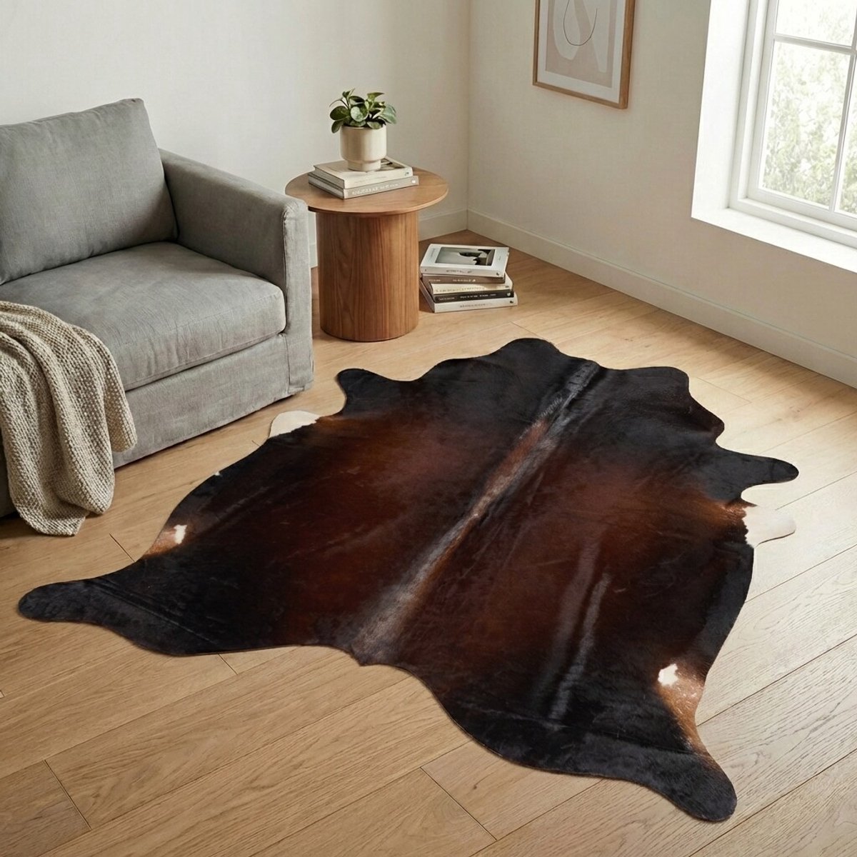 Koeienhuid Vloerkleed - Driekleur - 198 x 187 cm - Koeienkleed / Koeienvel / Dierenvel / Dierenhuid / Koehuid Tapijt
