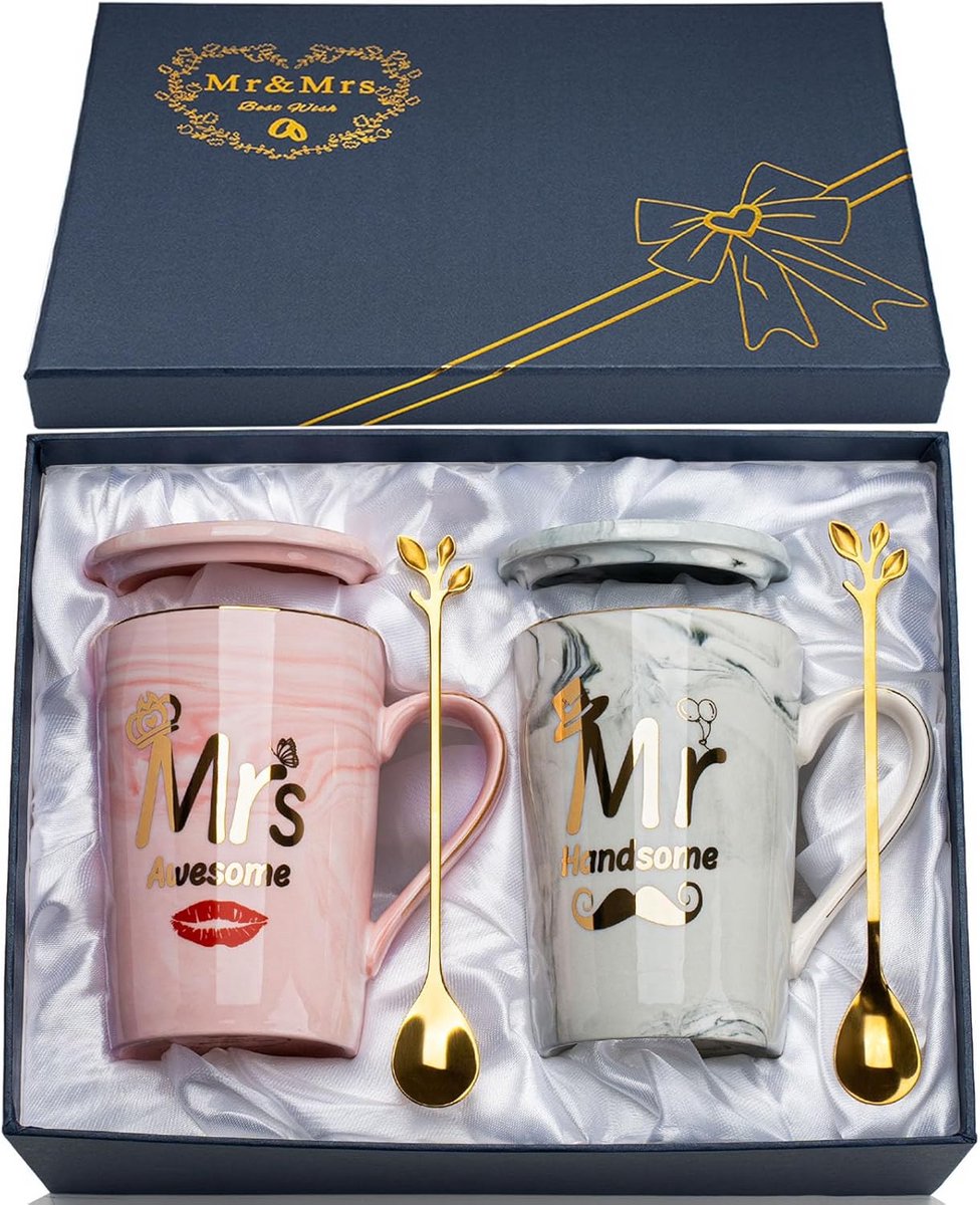 Luxe Mr & Mrs Mokken Set voor Bruidspaar Cadeau