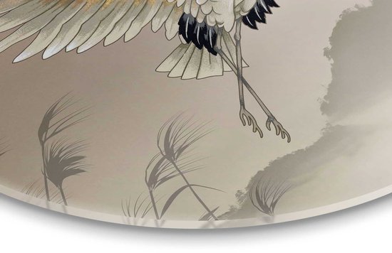 Peinture sur verre autour de Grues au pastel