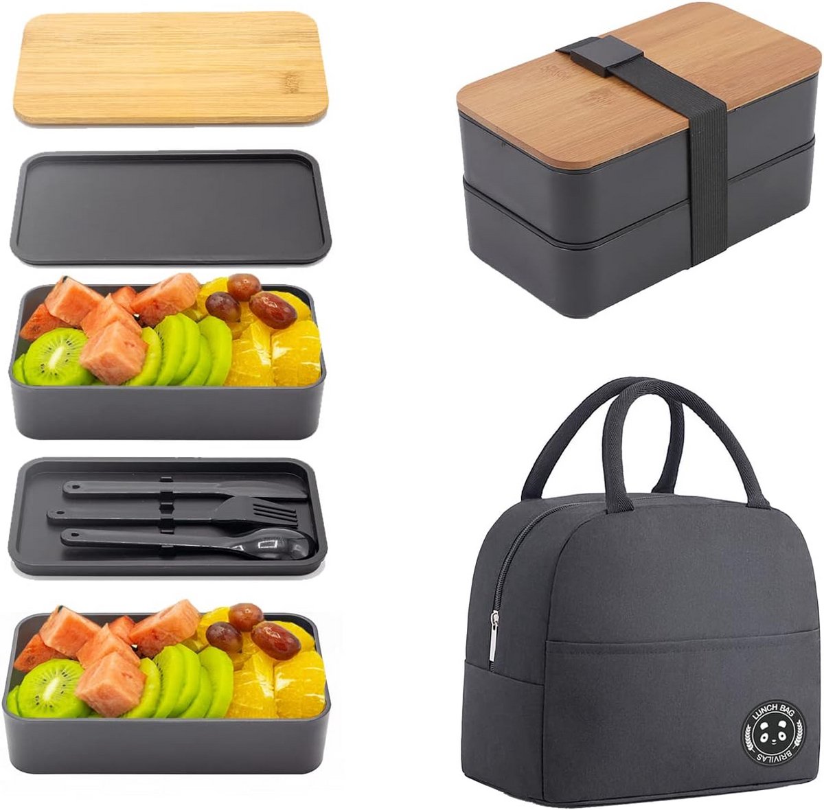 Bento Box Volwassenen - Stapelbare Lunchbox met 3 Containers en Isolerende Lunchtas