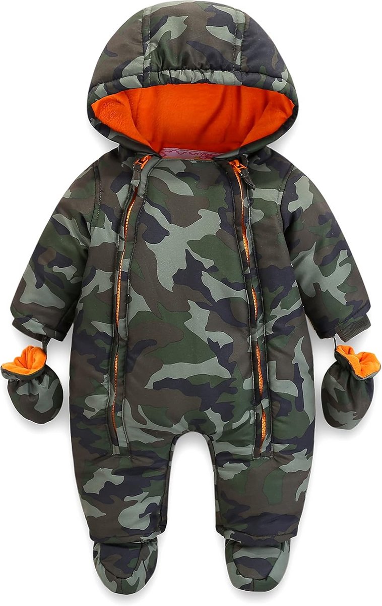 Baby wintersnowsuit met capuchon 12-18 maanden | Dik gevoerde romper met rits, handschoenen & muiltjes