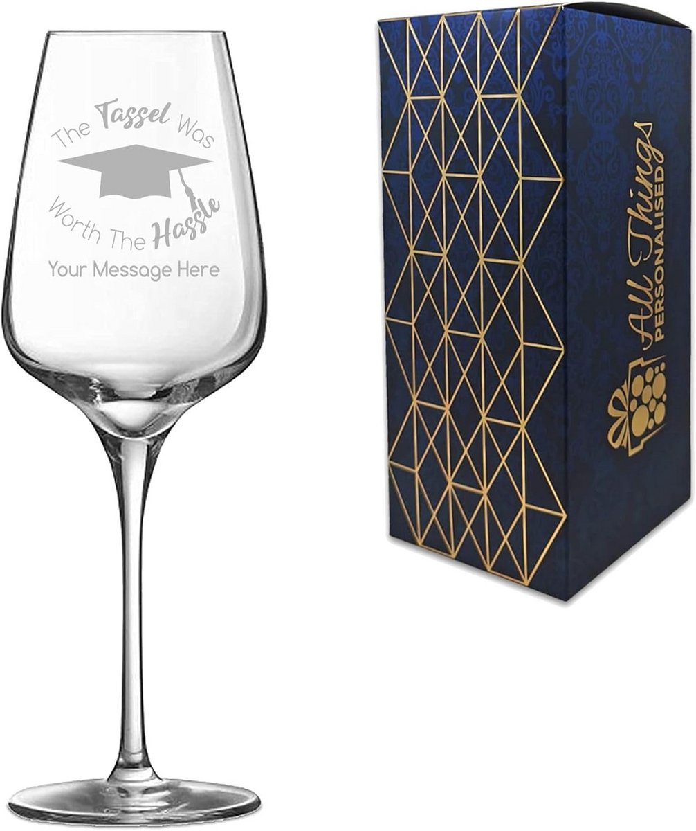 Gepersonaliseerd wijnglas afstuderen met gravure 'The Tassel was Worth The Hassle' - 450ml