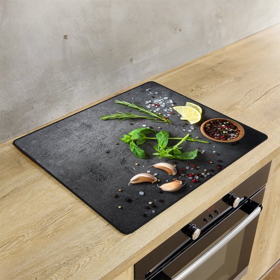 KitchyMist Inductie Beschermer 60x52 cm - Kruiden en Specerijen Limoen - Kookplaat Beschermer - Afdekplaat voor Kookplaat - Inductie Mat - Spatscherm Achterwand Keuken