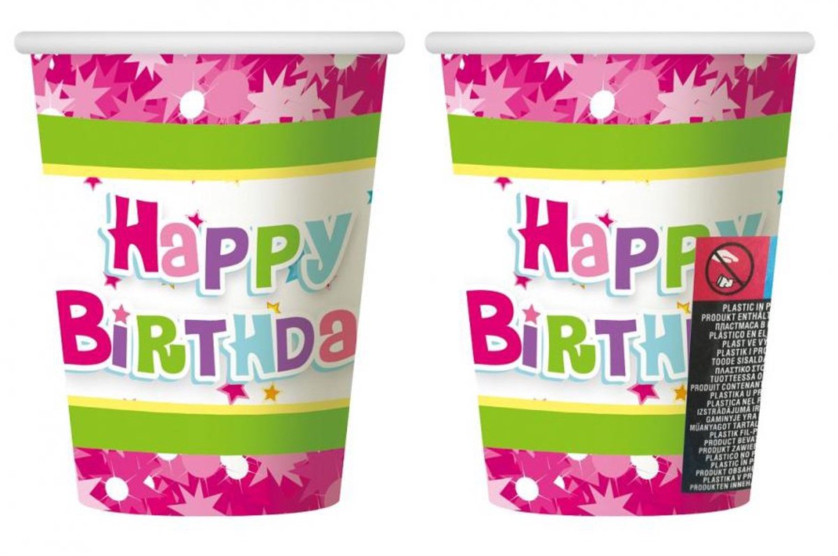 Happy Birthday Pink Happy Birthday Paper Cup 6 pcs 270 ml