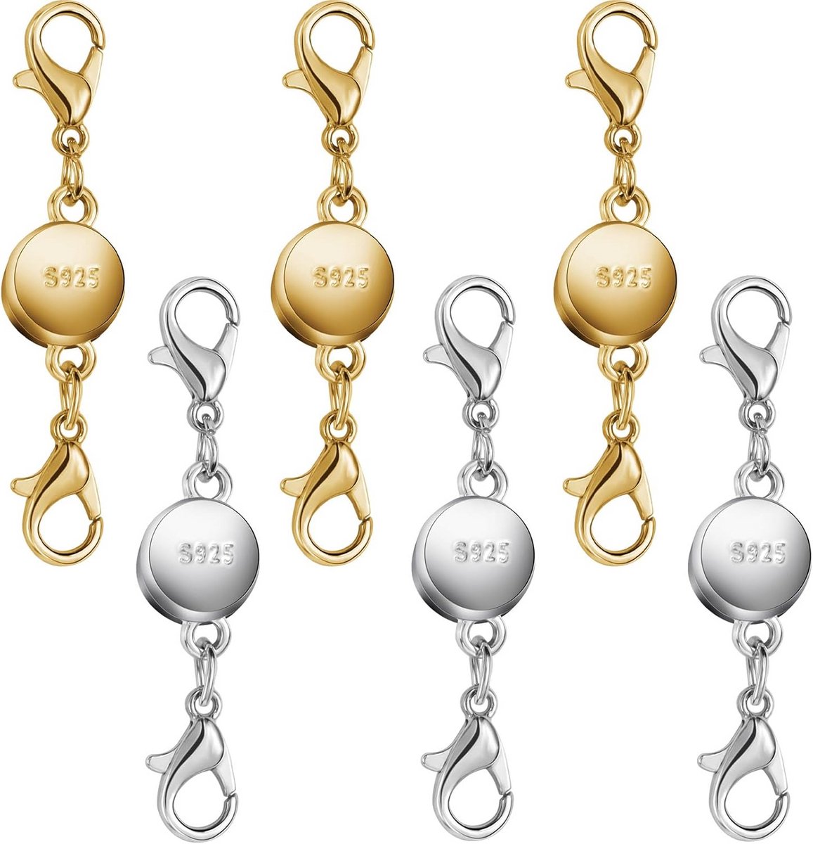 6 Magnetische Sieradensluitingen Rond - 925 Zilver & Verguld - Ketting & Armband Sluiting