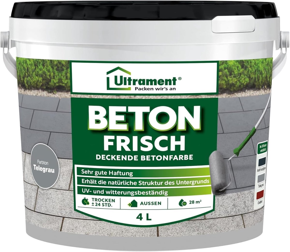 Ultrament Floor Fix betonverf - Uitstekende vloerverf in diverse kleuren (grijs, 4 liter)