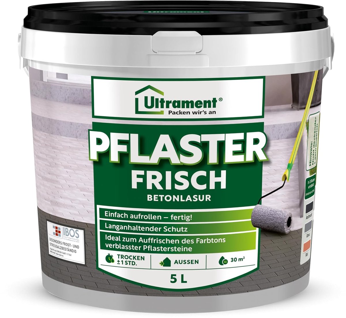 Ultrament Bestratingssteenverfrisser 5 L Antraciet | Betonbeits voor buiten, geschikt voor bestrating en stoeptegels | UV- en weerbestendig, kleurverfrisser