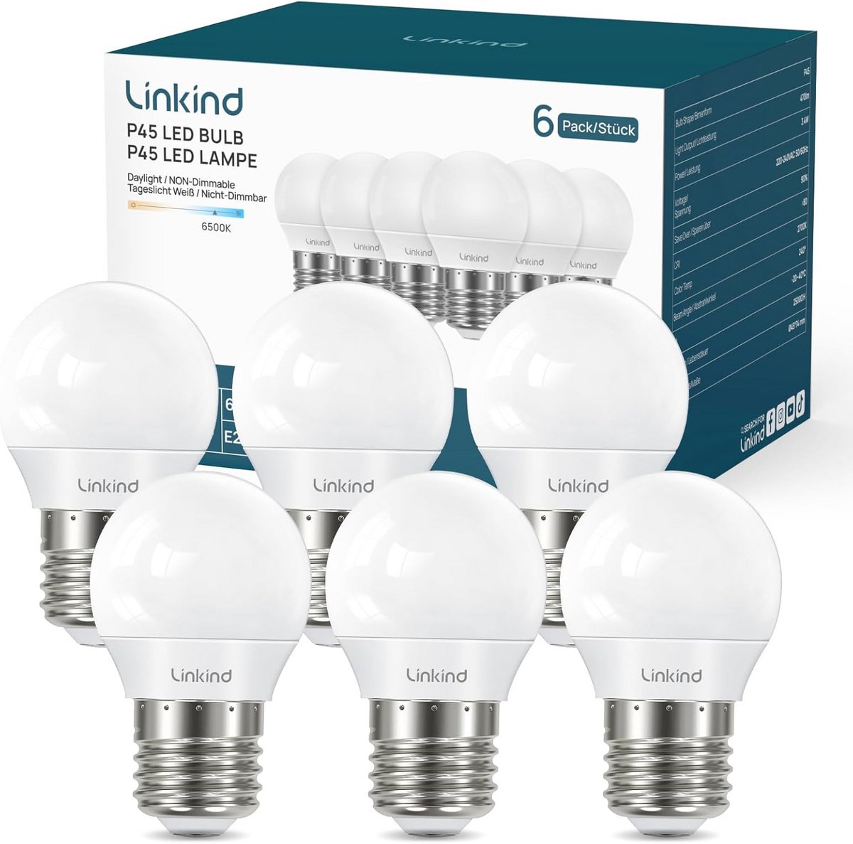 6x LED Lamp E27 Fitting Koudwit 40W Vervanger 470 Lumen Energiezuinig
