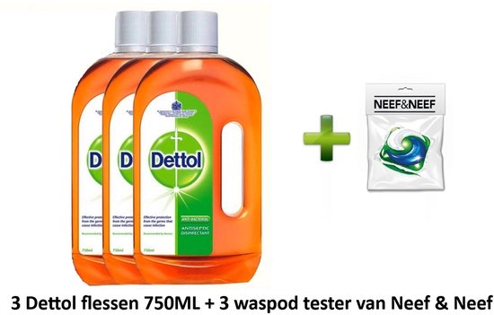 Foto: 3 pack dettol allesreiniger schoonmaakmiddel allesreiniger 750 ml waspod testertje gratis erbij 