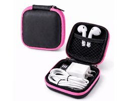 Oortjes Opberg Hoesje Voor Earphnes I Case Voor In-ear koptelefoon I Oortyejs Case | Headphone Organizer | Opbergcase Laadkabels I Zwart/Roze