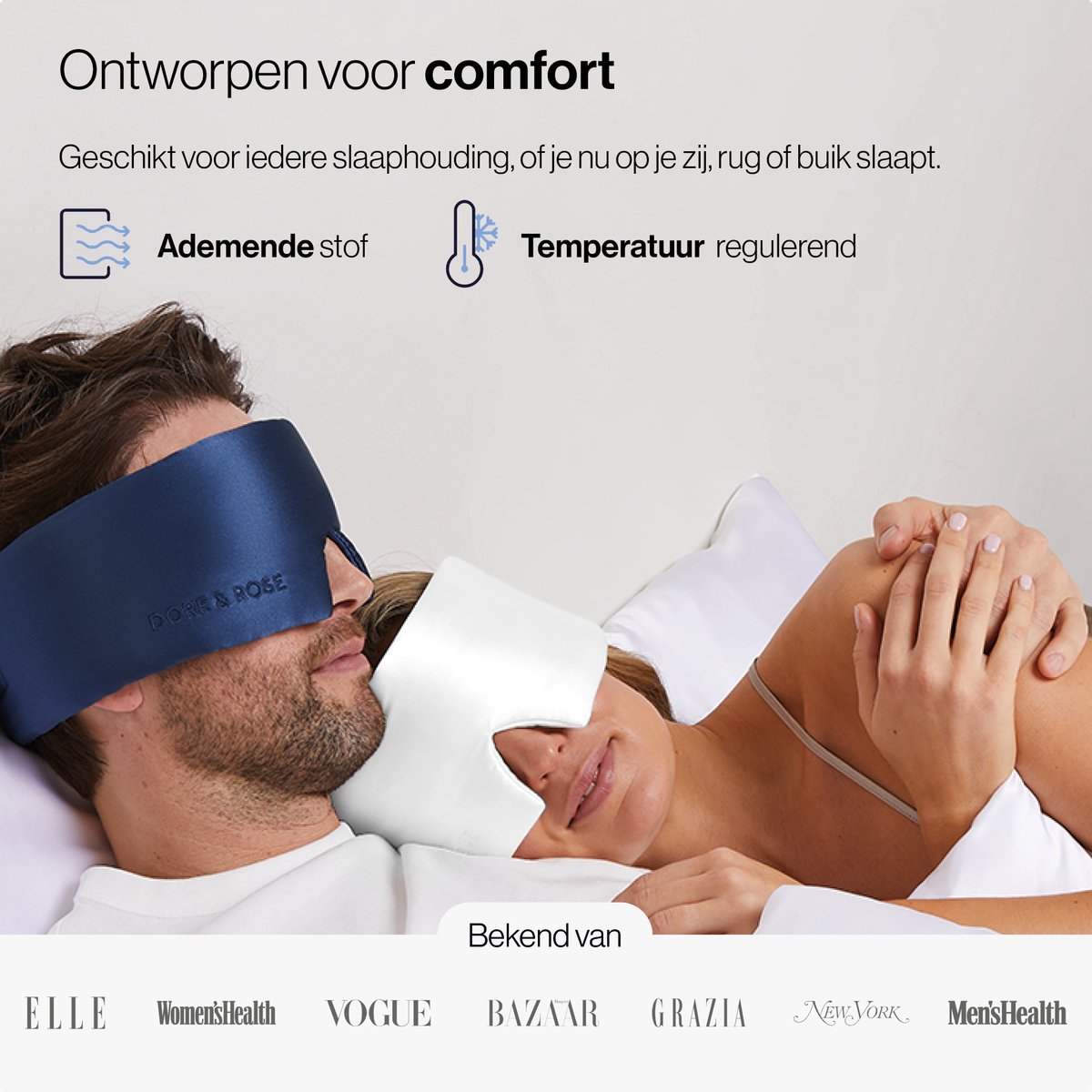 Dore & Rose - Slaapmasker - Oogmasker - Zijden Slaapmasker Voor Mannen en Vrouwen - Deep Sleep Mask - Eye Mask - Verduisterend - Wallen - Wit — afbeelding 8