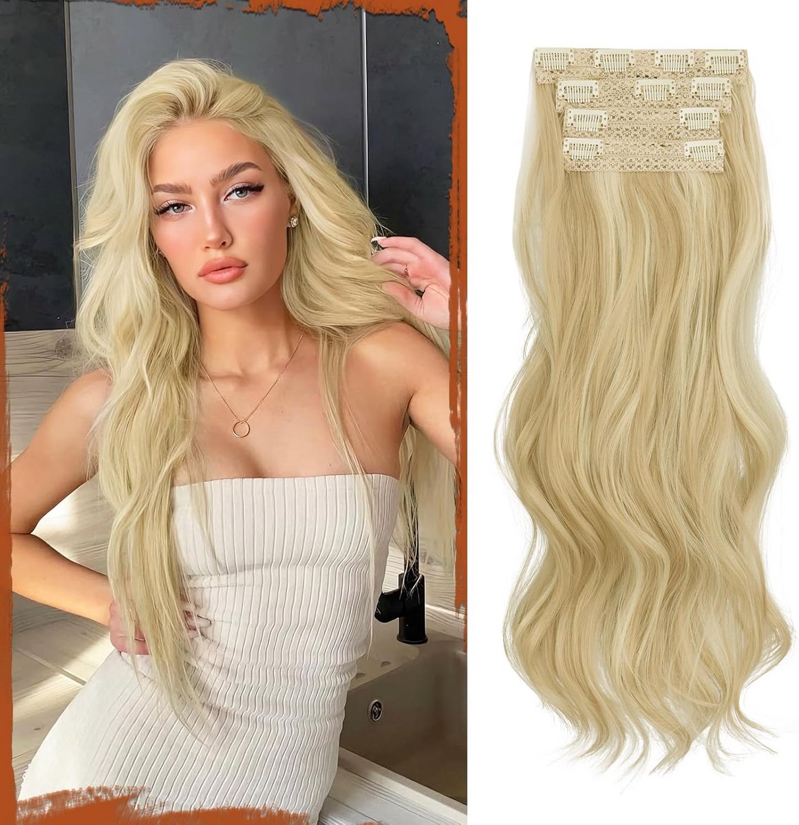 Clip-in Haarverlenging Golvend 4 Delen Lichtblond Gemengd Crèmeblond