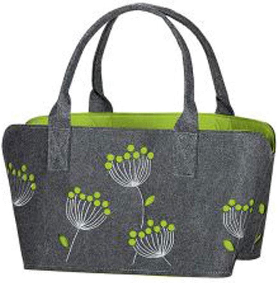 Duurzame Vilten Shopper Tas met Geborduurde Bloemenprint 40x26x24cm