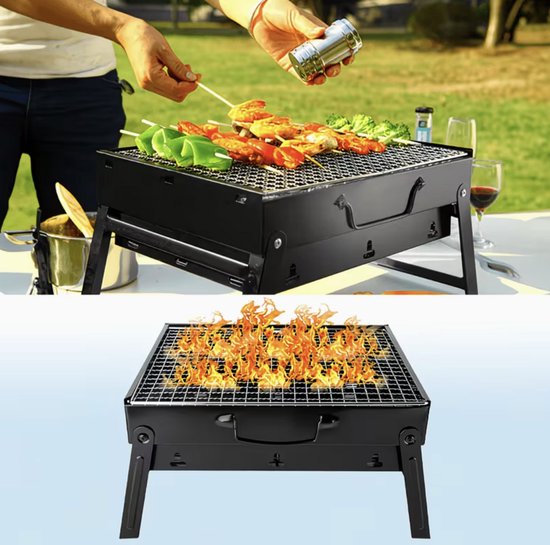 Opvouwbare Draagbare Houtskool BBQ Grill - Compacte Koffer Barbecue voor Camping en Tuin - Lichtgewicht Reis BBQ met Groot Grillrooster en Ventilatieopeningen van Merkloos — afbeelding 2
