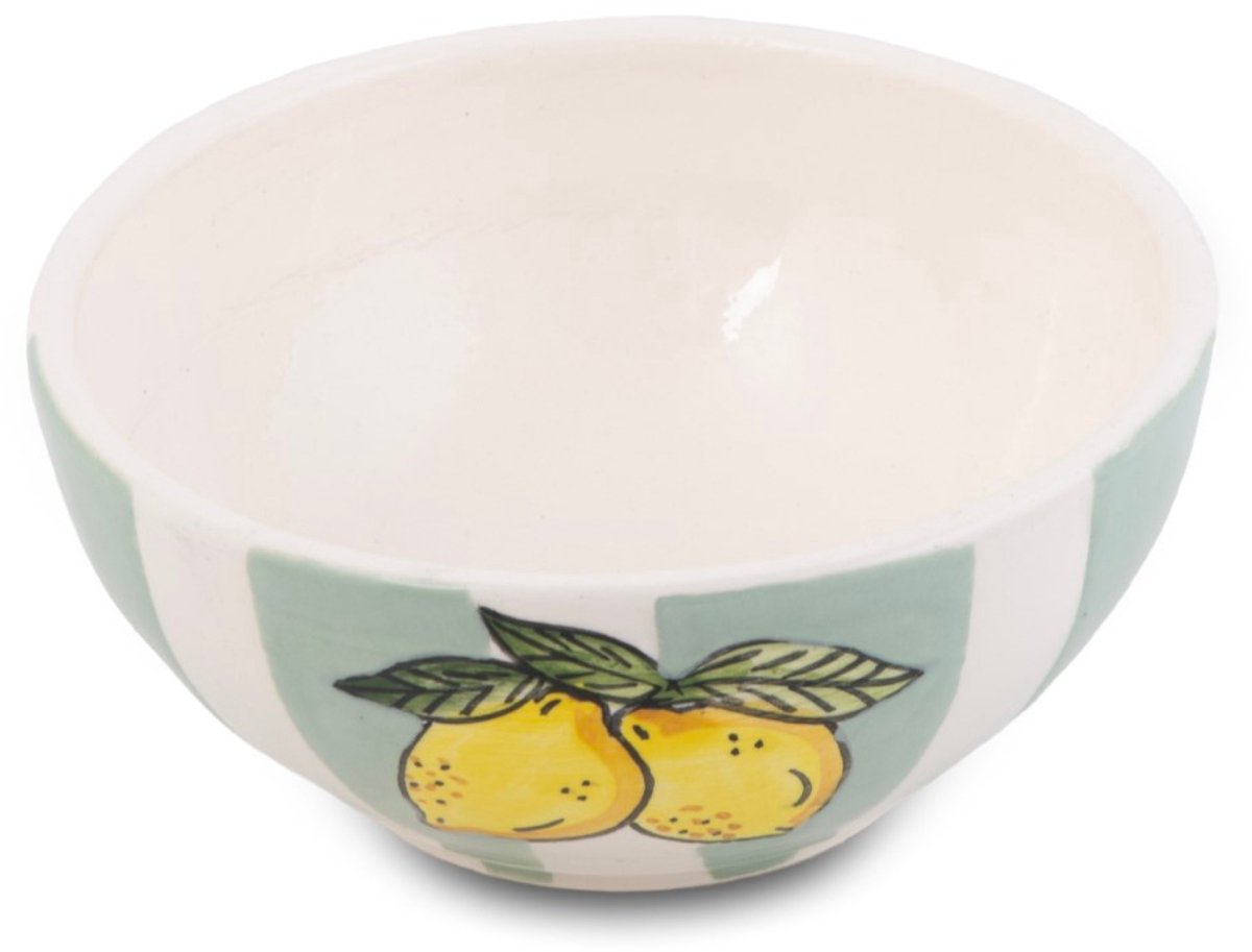 Schaaltje Fruity Citron – Gestreept - Groen/Wit – Aardewerk – ø 12cm - Dishes & Deco