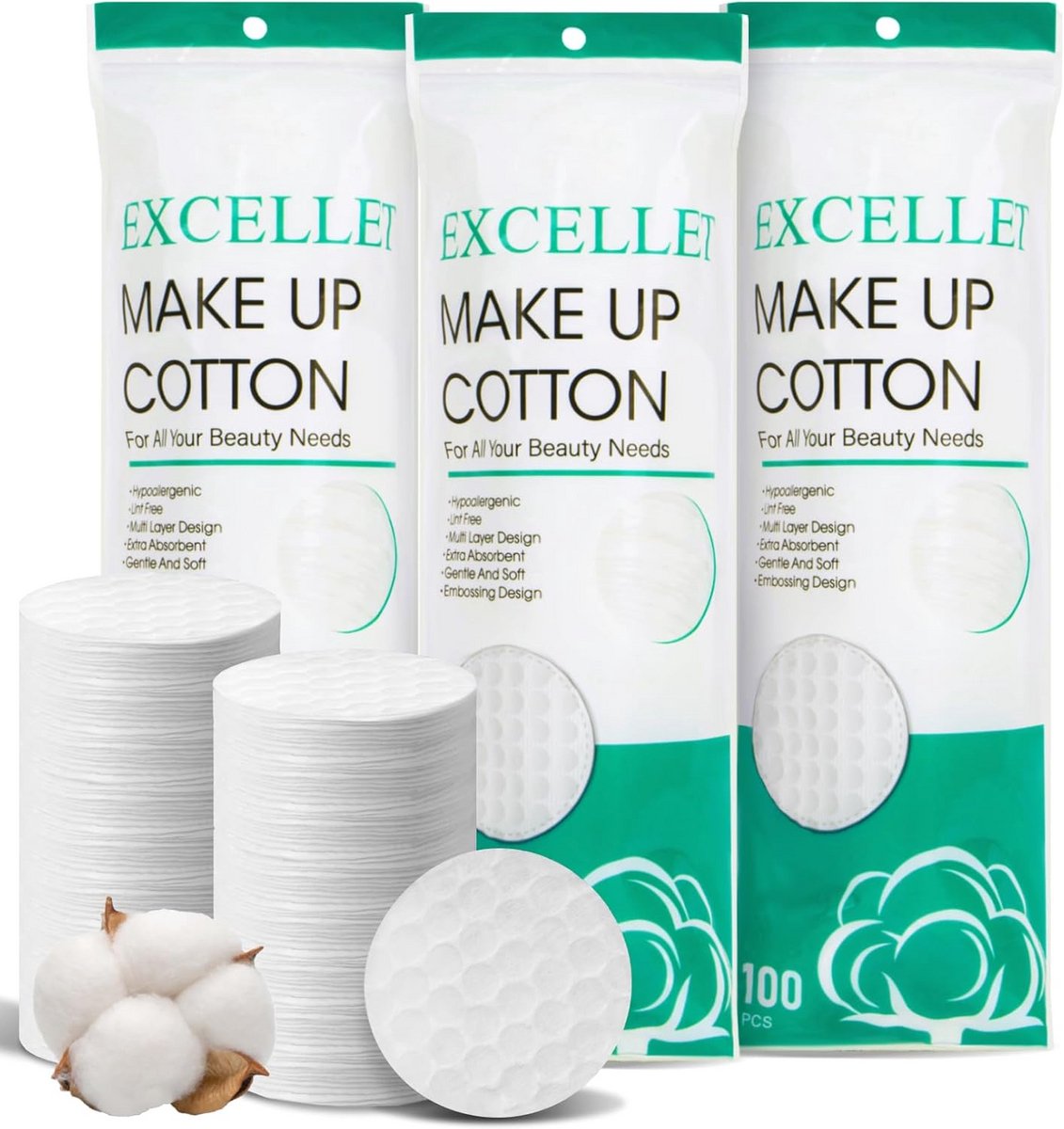 Ronde Katoenen Pads (300 stuks) - Zacht voor Gezicht, Ogen & Make-up Verwijderen