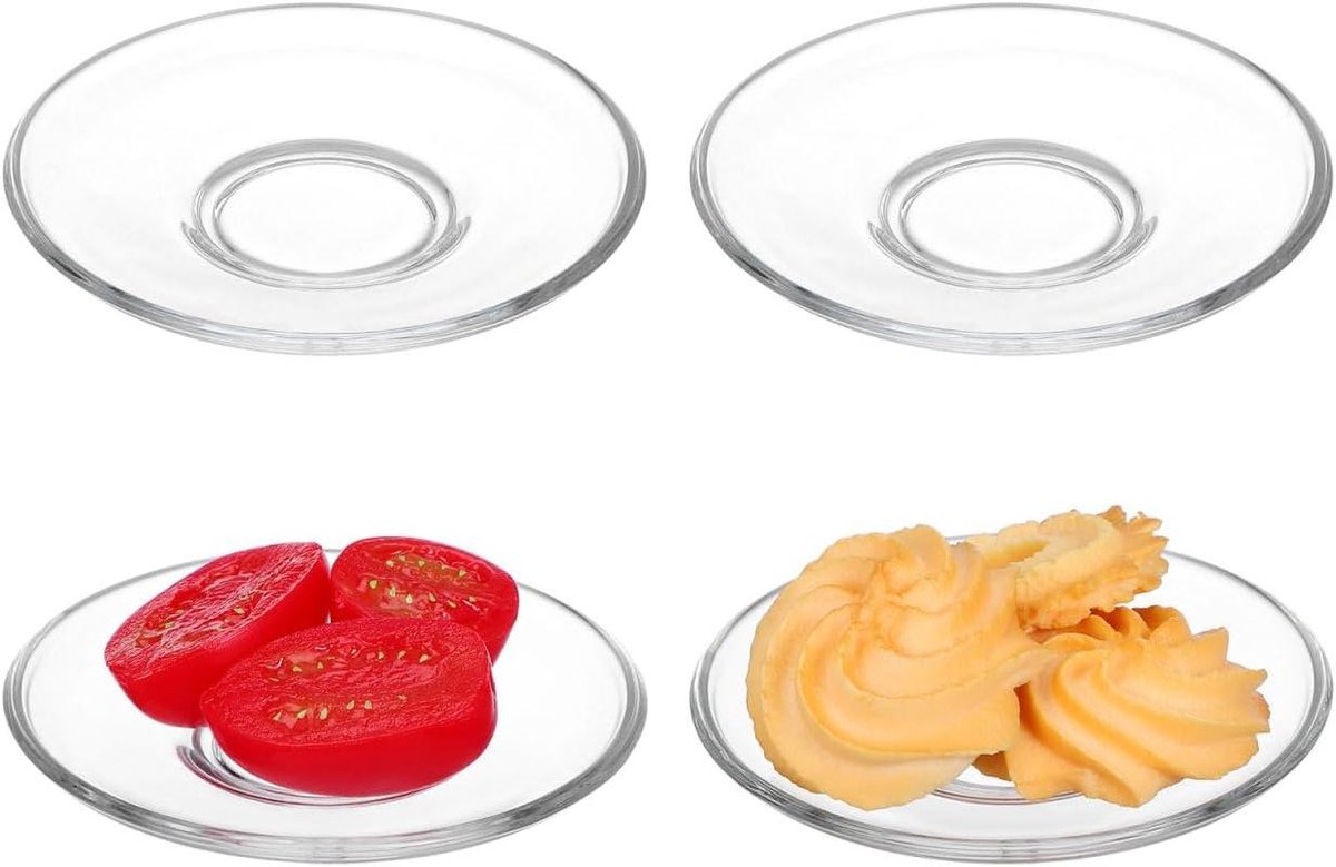 Ronde schoteltjes van glas - set van 4 stuks voor snacks en theekopjes