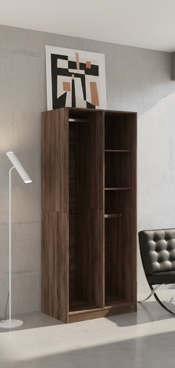 Modern Houten Kledingkast Bruin Eiken – Hoge Garderobekast met Opbergruimte en Vakverdeling – Compacte Slaapkamerkast voor Kleding, Jassen, Mutsen en Accessoires House&Garden