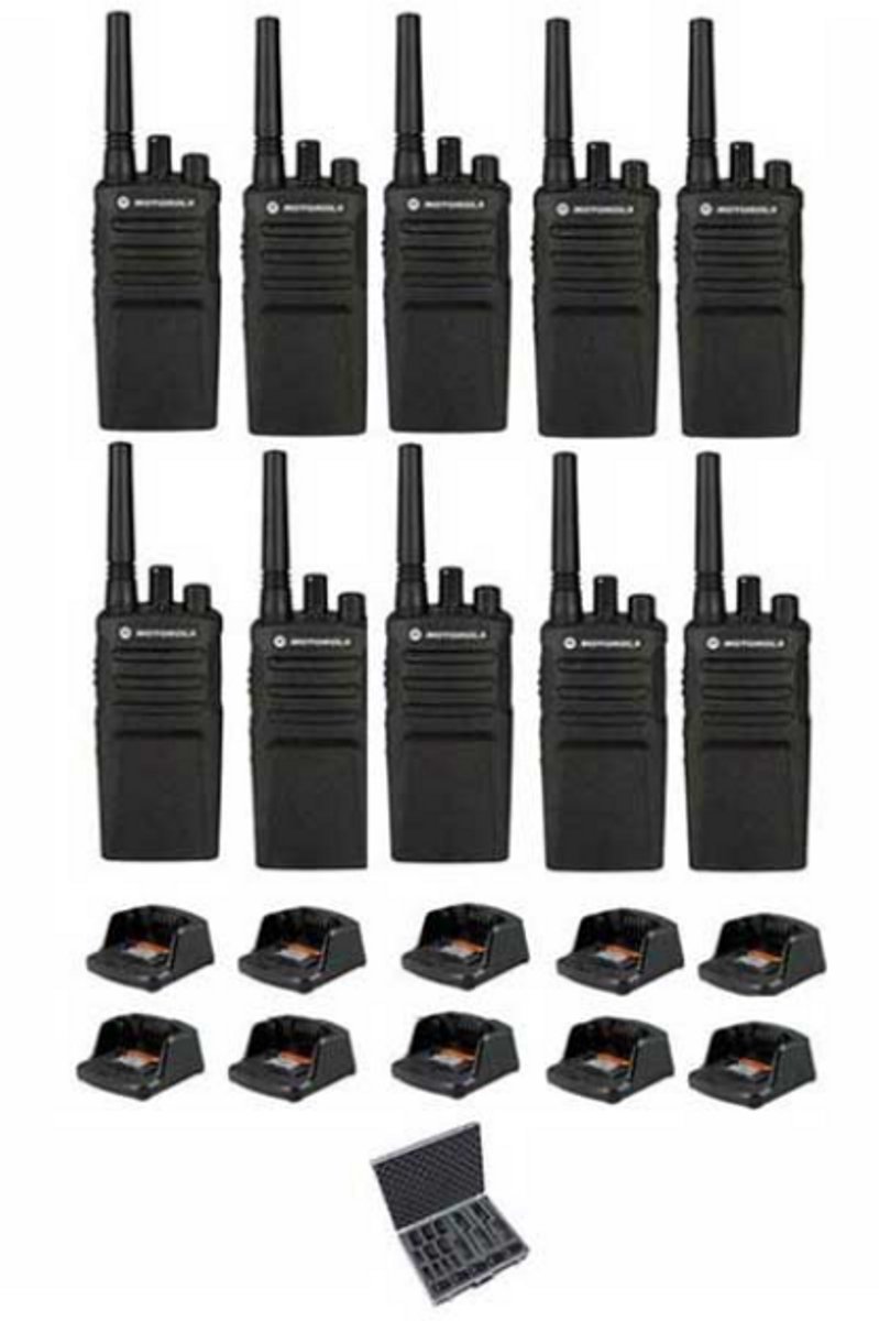 Set van 10 Motorola XT420 UHF IP55 PMR446 Portofoon met laders en koffer