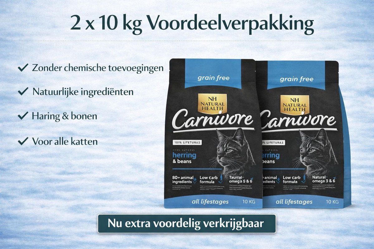 Natural Health Natural Health graanvrij kattenvoer Adult Carnivore Fish & Beans 2 x 10 kilo - kat