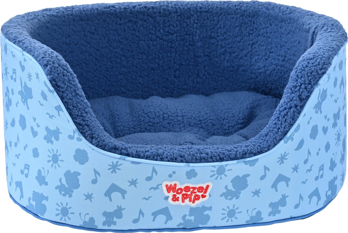 Woezel & Pip slaapmand hoge rand blauw 50cm